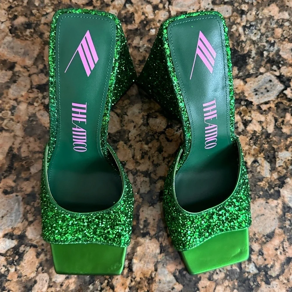 THE ATTICO Devon 115 Mule in Apple Green Glitter